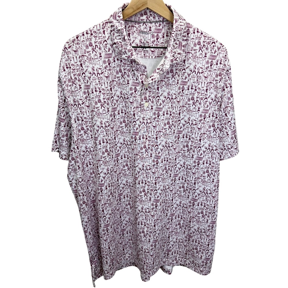 Johnnie-O Tailgater Polo Maroon Football Novelty Print Mens Size XL Game Day